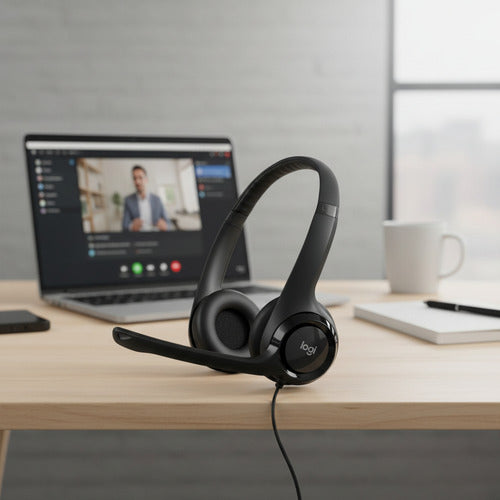 8 Piezas- Pack Audífonos Logitech H390 Negro