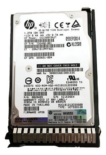 Hp Eg1200fdnjt 726480-001 1.2tb 10k 6g Sas Sc Disco Duro Gris